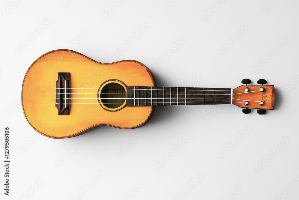 Fototapeta premium Vibrant yellow ukulele isolated on white background