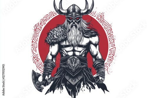 Eastern Viking berserker tattoo illustration on white background photo