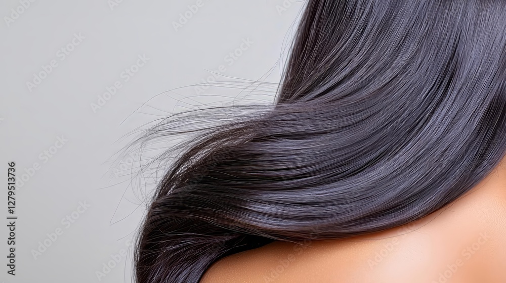 Close-up of smooth, shiny dark hair highlighting silkiness and natural beauty Close-up of smooth, shiny dark hair highlighting silkiness and natural beauty