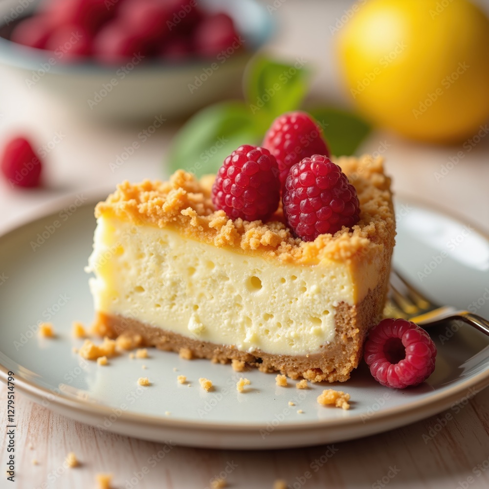 Creamy New York Cheesecake with Fresh Raspberries and Crumb Topping Creamy New York Cheesecake with Fresh Raspberries and Crumb Topping