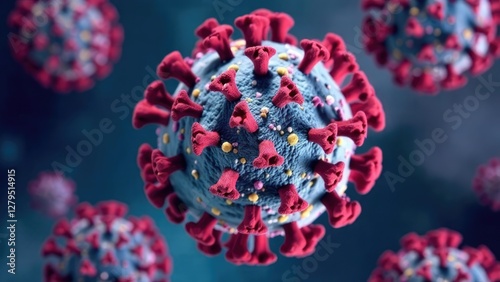 Close-up of coronavirus bacteria model, microvirus on black virus background. Worldwide pandemic and fight against COVID 19 virus. Coronavirus outbreak and coronaviruses influenza concept