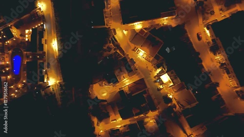 Aerial night view of Rodalquilar, Cabo de Gata-Níjar Natural Park, Almeria, Andalusia, Spain