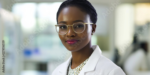 Confident Female Doctor Wearing Glasses in Modern Hospital Setting