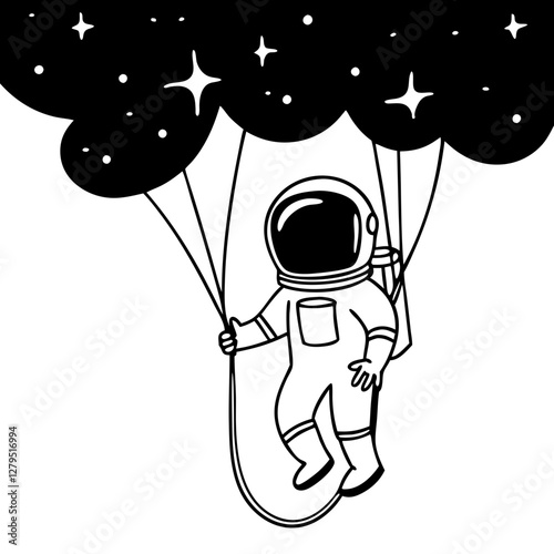 Astronaut and Planets Line Art Vector