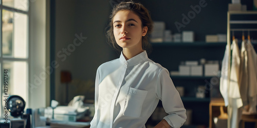 business woman in office watching for someone