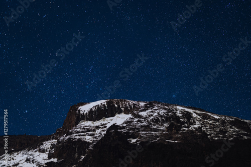 A sky full of stars in front of Mount Kilimanjaro in Tanzania Africa