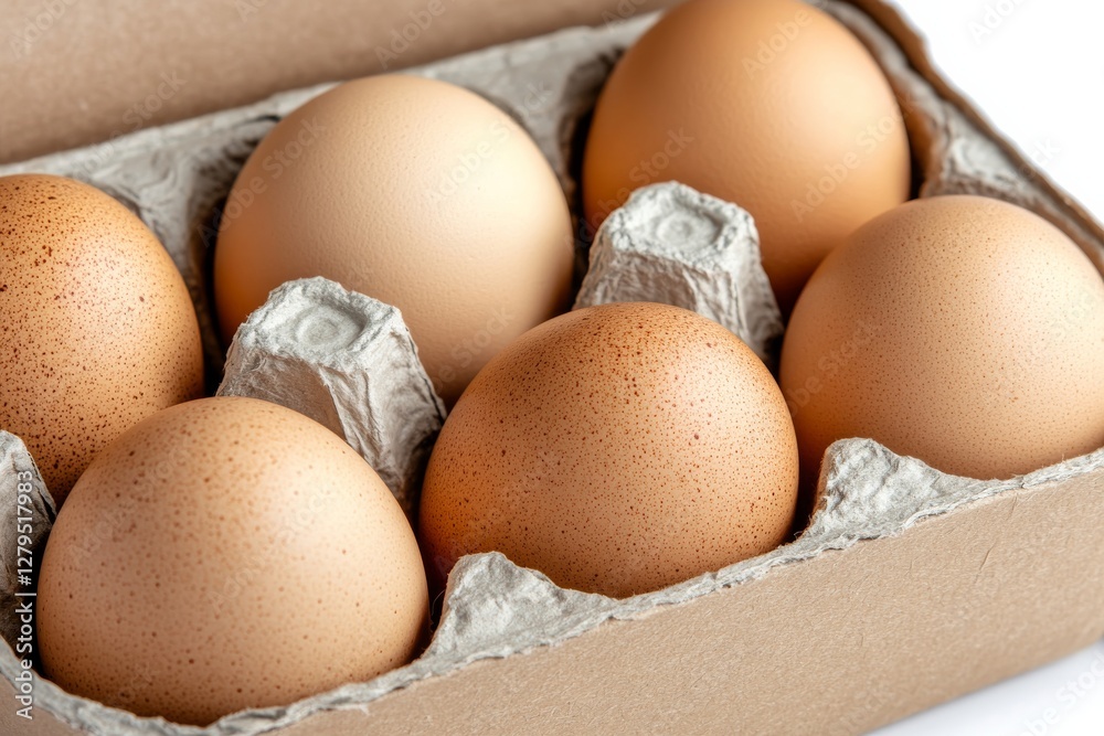 10 chicken eggs in a classic cardboard box. Generative AI 10 chicken eggs in a classic cardboard box. Generative AI