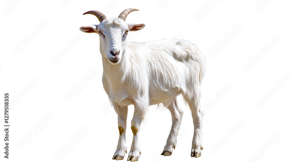 Cute white goat standing in bright light Cute white goat standing in bright light