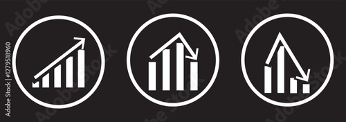 Growth and decline of company profits Isolated vector icon. Company performance indicator. Growing graph icon graph sign. Diagram of increasing and decreasing profits. Profit growth icons on white bac