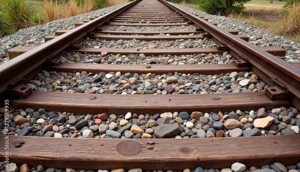 Train tracks on gravel railway Train tracks on gravel railway