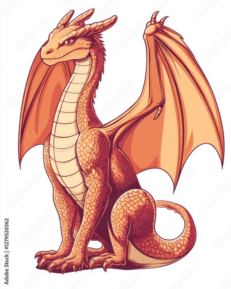 Fototapeta premium Medieval dragon tattoo illustration in classic on white background