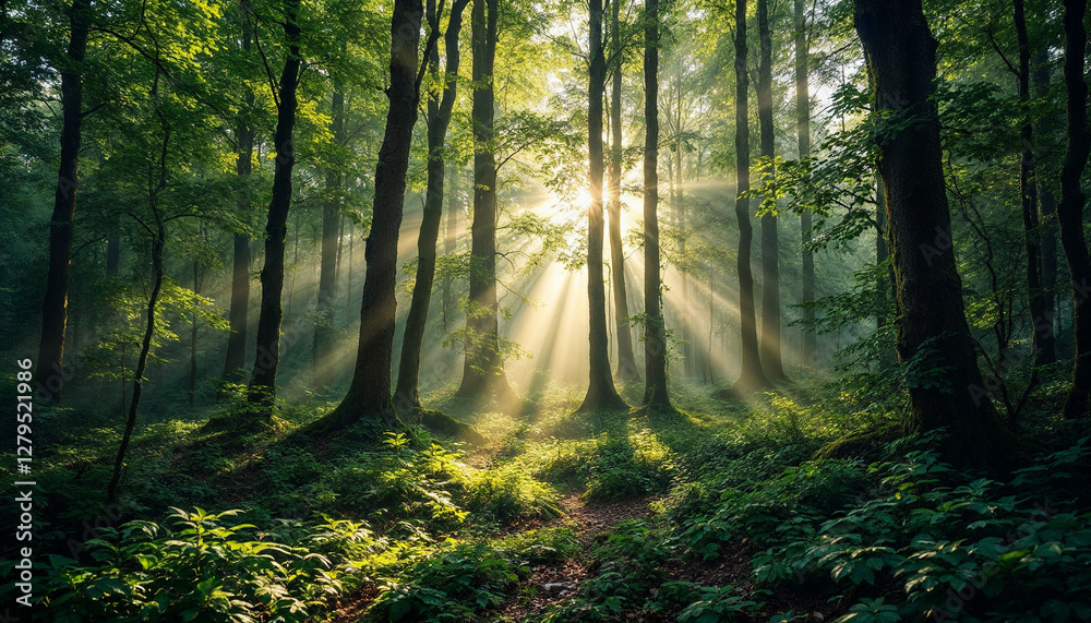 Obraz premium sun rays in the forest