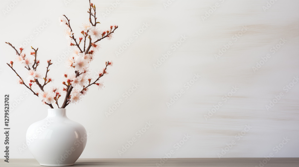 Fond blanc pour mock-up, conception et création graphique. Décoration vase, fleurs. Arrière-plan épuré, vide. Fond blanc pour mock-up, conception et création graphique. Décoration vase, fleurs. Arrière-plan épuré, vide.
