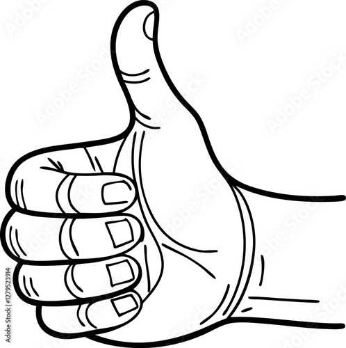 Thumbs Up Line Drawing Vector. Clean & Minimalist Hand Gesture