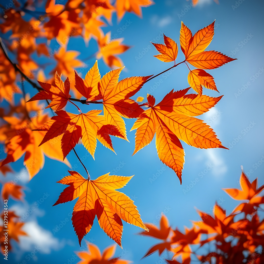 Golden Autumn Leaves Swaying in the Breeze, Embracing the Warm Hues of a Fading Summer Against a Dreamy Blue Sky Golden Autumn Leaves Swaying in the Breeze, Embracing the Warm Hues of a Fading Summer Against a Dreamy Blue Sky