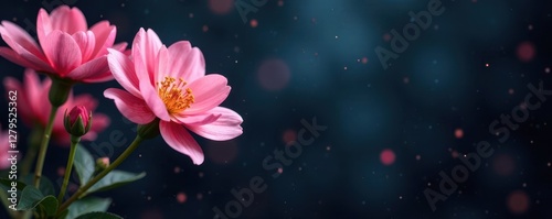 delicate petal clusters suspended above a dark, velvety background, theatrical backdrop, soft focus, flowers