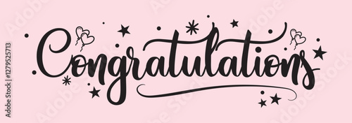 Congratulatory text. Congratulations lettering and congrats calligraphic inscription for celebration posters. Handwritten words vector set