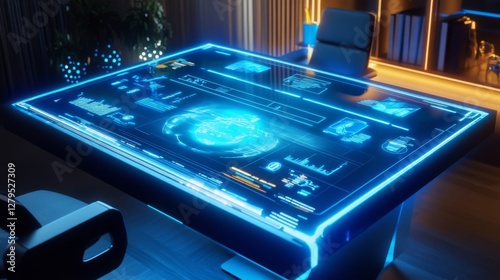 Futuristic Interactive Table in Modern Office photo