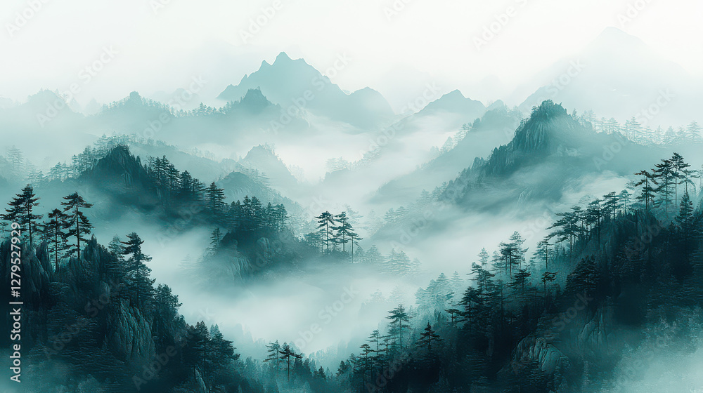 Obraz premium abstract Chinese traditional painting of a beautiful mountain landscape