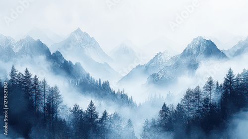  abstract Chinese traditional painting of a beautiful mountain landscape