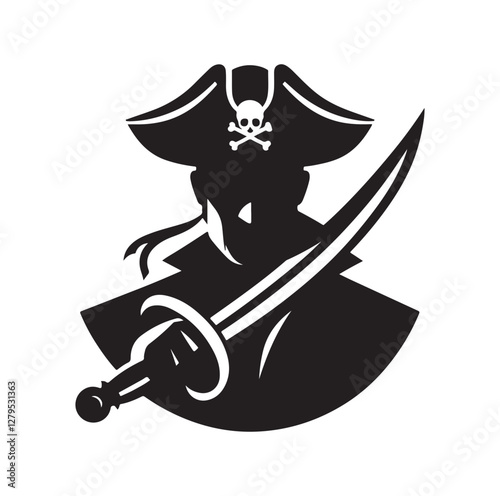 Pirate with sword silhouette vector illustration
