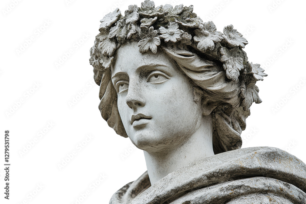 Marble statue of a young woman with floral crown Marble statue of a young woman with floral crown