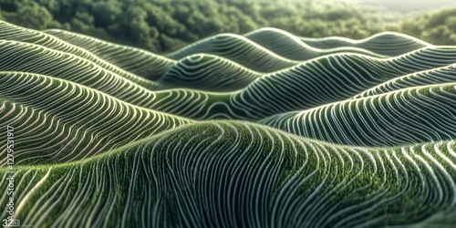 Aerial View of Lush Green Terraced Hills with Natural Patterns