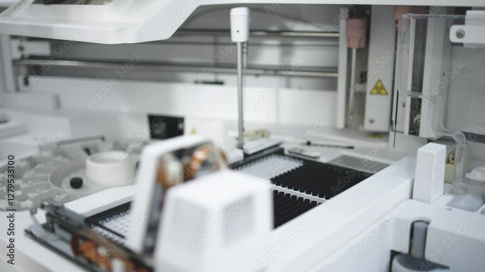 Close-up of an analyzer in a modern laboratory, showcasing precision and innovation in science. The concept of working with cutting-edge technologies in research processes. Close-up of an analyzer in a modern laboratory, showcasing precision and innovation in science. The concept of working with cutting-edge technologies in research processes.