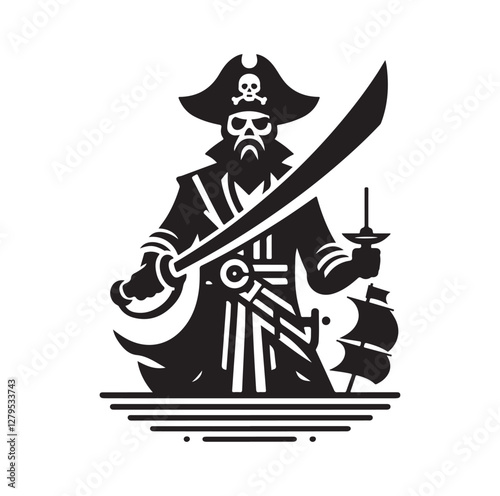 Pirate with sword silhouette vector illustration
