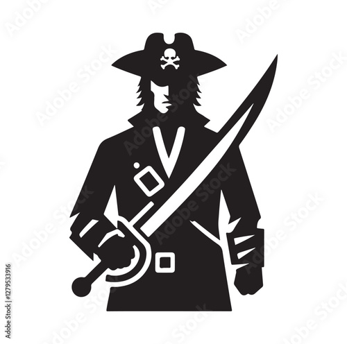Pirate with sword silhouette vector illustration
