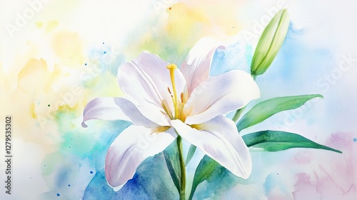 watercolor illustration of Easter lily 