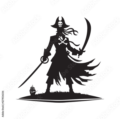 Pirate with sword silhouette vector illustration

