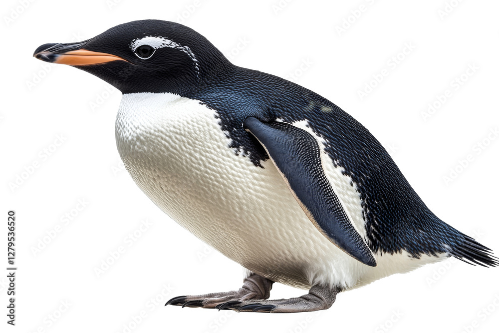 Gentoo penguin stands on snow covered ground Gentoo penguin stands on snow covered ground