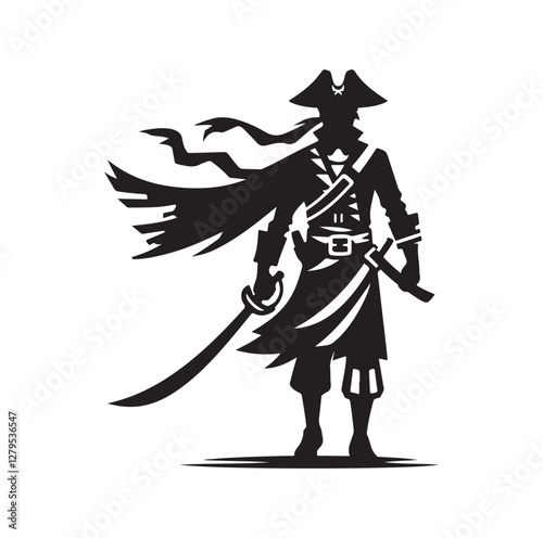 Pirate with sword silhouette vector illustration
