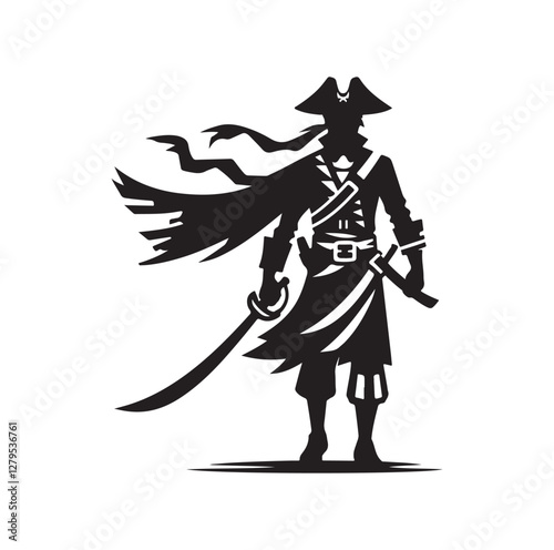 Pirate with sword silhouette vector illustration
