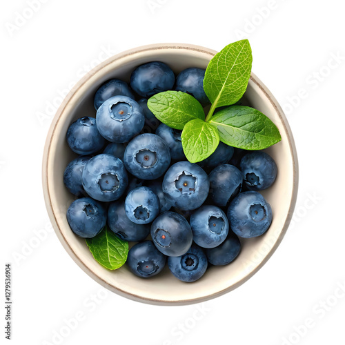 blueberries in a bowl top view on transparent background PNG 