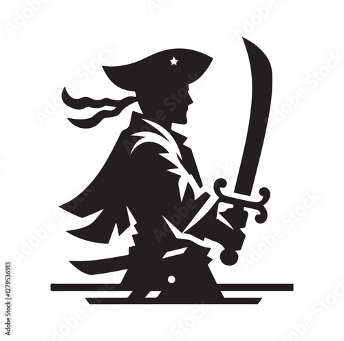 Pirate with sword silhouette vector illustration
