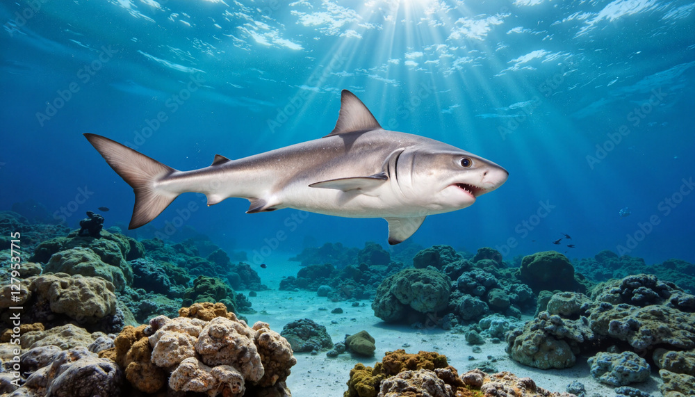 Naklejka premium shark in mordern aquarium