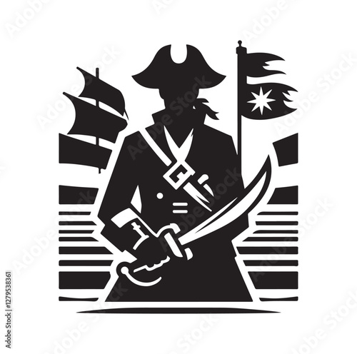 Pirate with sword silhouette vector illustration
