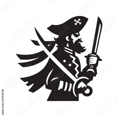 Pirate with sword silhouette vector illustration
