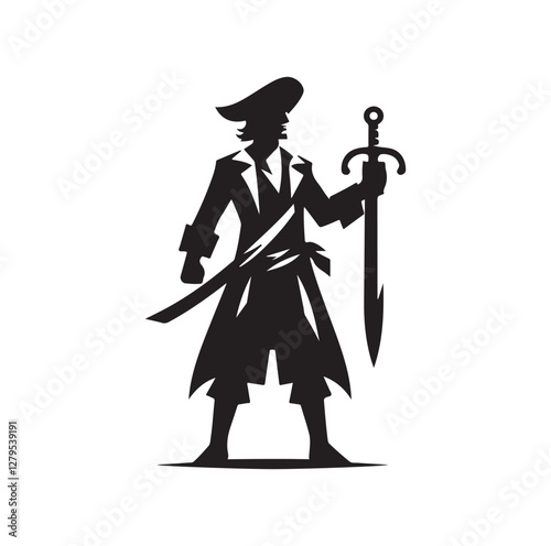 Pirate with sword silhouette vector illustration
