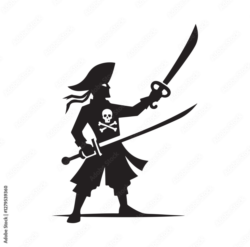 Pirate with sword silhouette vector illustration
Pirate with sword silhouette vector illustration