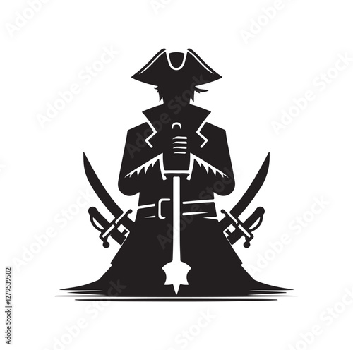 Pirate with sword silhouette vector illustration
