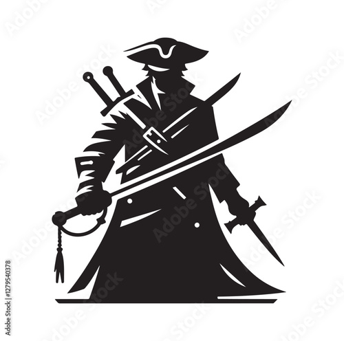 Pirate with sword silhouette vector illustration
