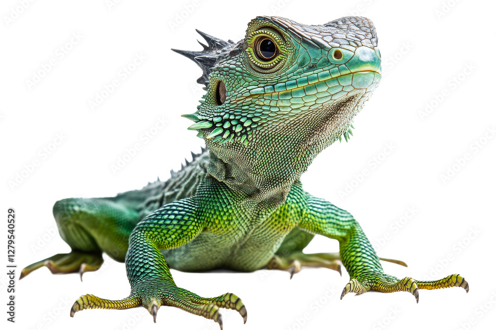 Obraz premium Green lizard highlights unique features and colors