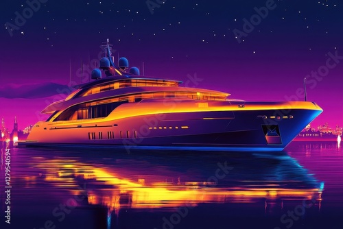 Wallpaper Mural Luxurious Megayacht Illuminated at Night: A Symbol of Wealth and Modern Luxury on the Open Sea Torontodigital.ca