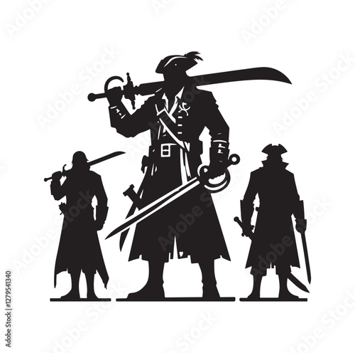 Pirate with sword silhouette vector illustration
