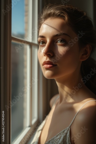 there is a woman looking out a window with a sun shining on her face Free Download there is a woman looking out a window with a sun shining on her face - GFXLoad