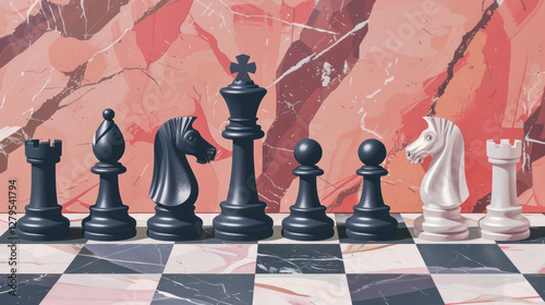 Marble Black Chess Pieces Flat Illustration