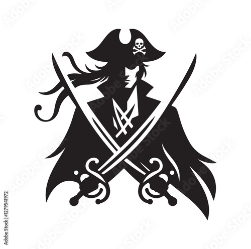 Pirate with sword silhouette vector illustration